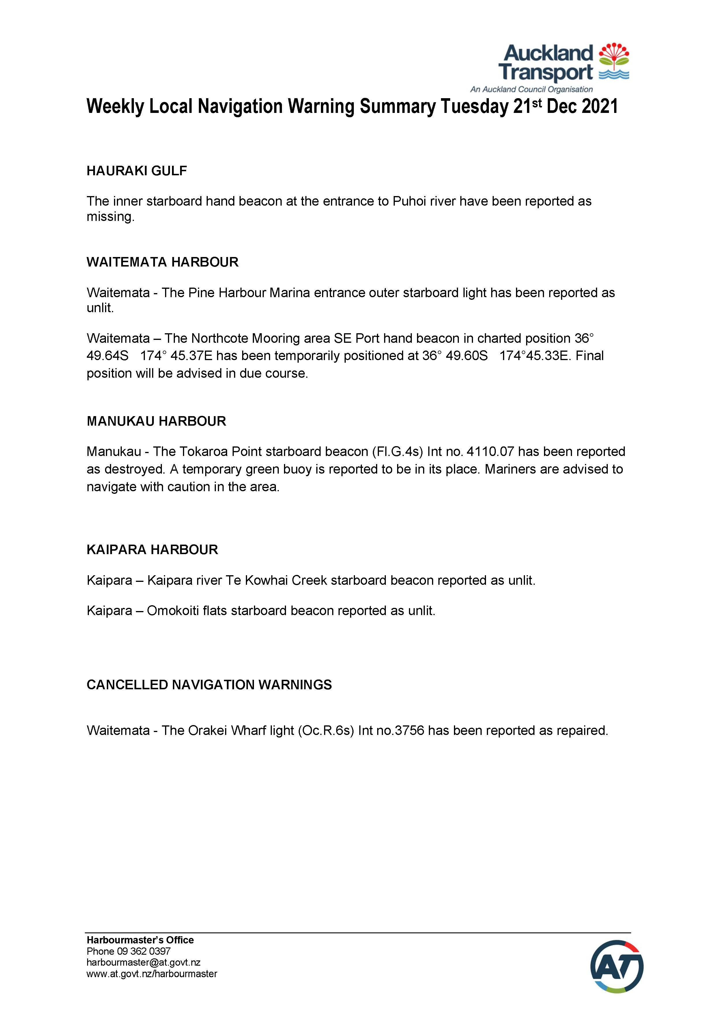 Notice to mariners eke panuku